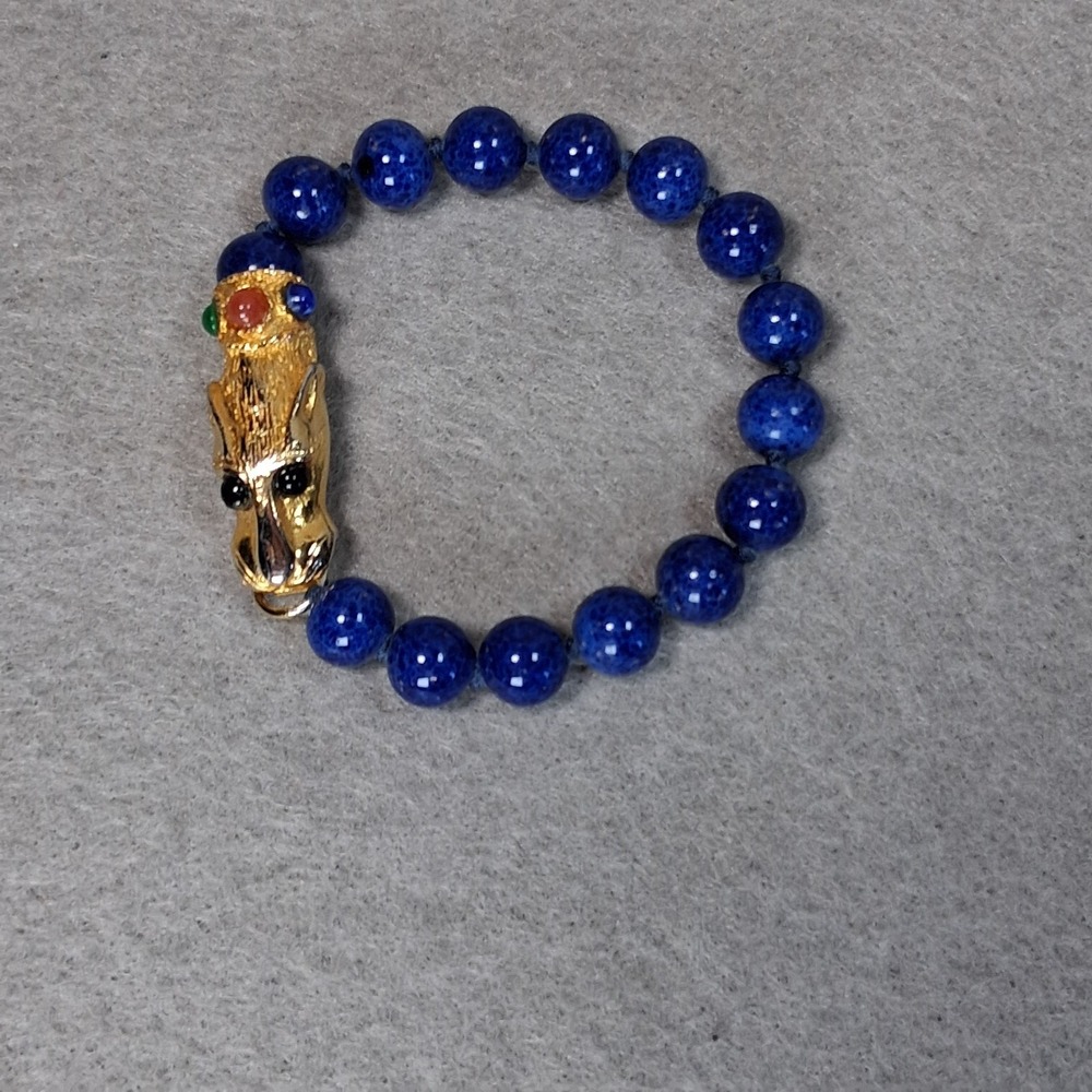 Les Bernard Lapis Lazuli Panther Bracelet Multi Gem Cabochon 8" Large Vintage - Picture 15 of 16